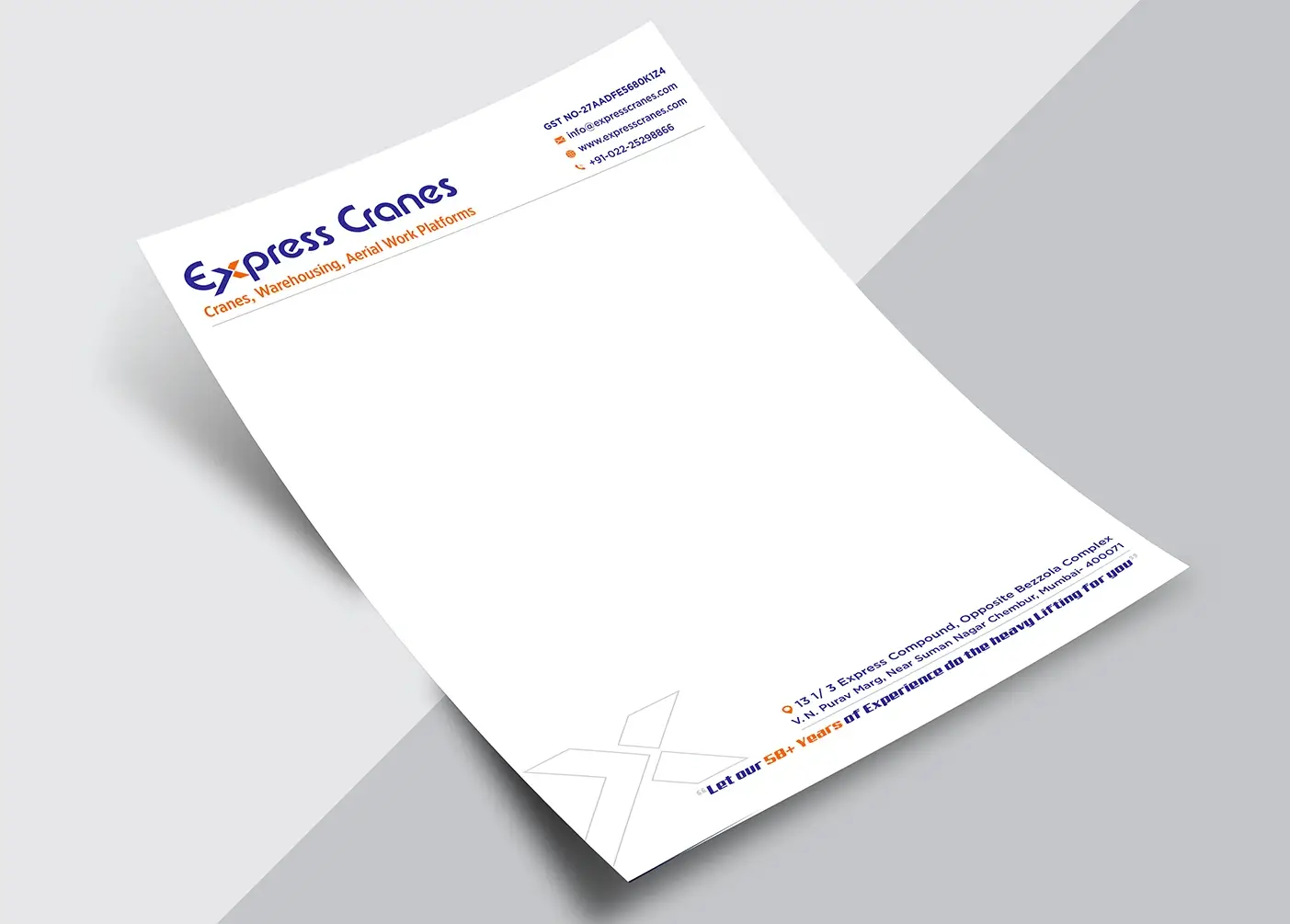 Express Crane branded letterhead design
